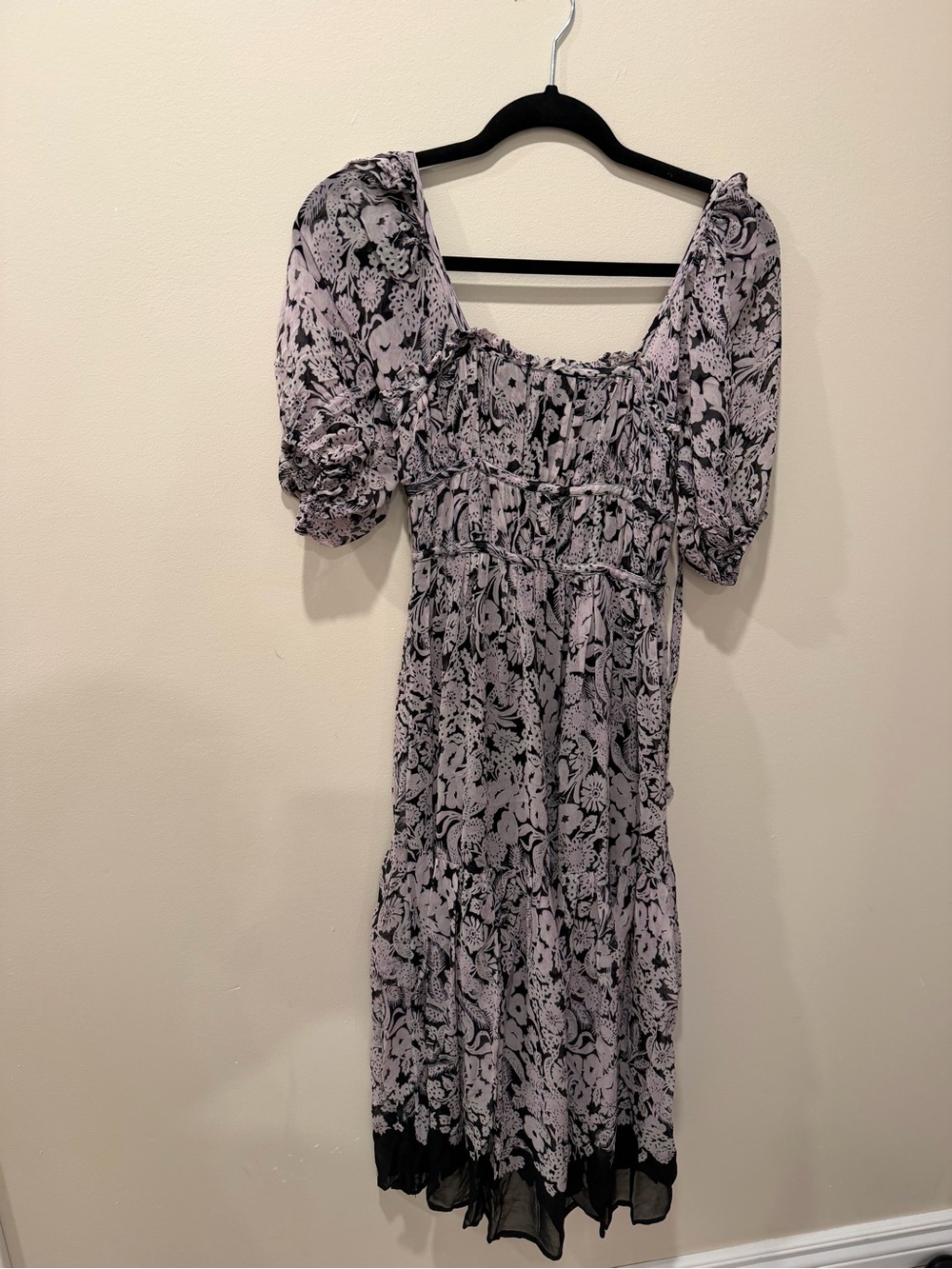 Anthropologie Lilac Floral Midi Dress with Black Base